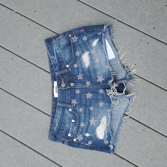 PINK Victoria's Secret Pants - Victoria's Secret PINK Bedazzled Star Distressed Hem Jean Shorts